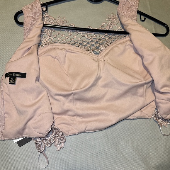 2/$35 NWT Pink Shimmer Lace Bralet Crop Top Padded Size 13 Romantic Fairycore - Picture 8 of 9
